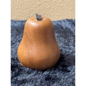 Vintage Handcrafted Oregon Myrtlewood Pear Figurine With Leather Stem